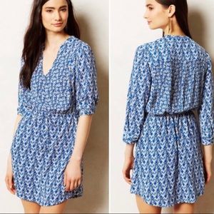 Anthro Maeve blue Aztec blouson pleated top dress /S/
